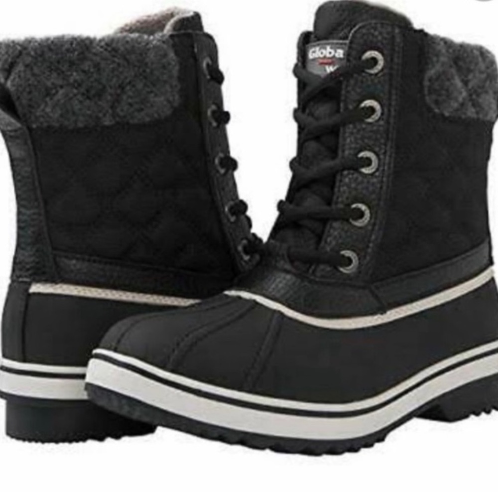 Global Win Waterproof Black White Boots Size 7